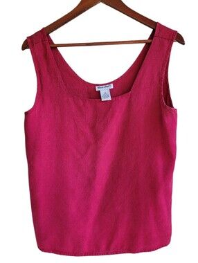 100% Silk Lucie Ann 11 Paisley Print Sleeveless Square Neck Tank Top - Hot Pink